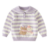 Dave&Bella Toddler Girls Purple Striped Cute Dog Print Cotton Cozy Soft Sweaters