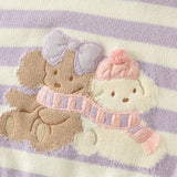 Dave&Bella Toddler Girls Purple Striped Cute Dog Print Cotton Cozy Soft Sweaters