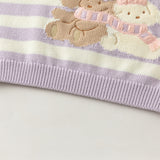 Dave&Bella Toddler Girls Purple Striped Cute Dog Print Cotton Cozy Soft Sweaters