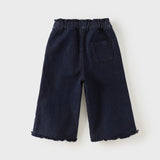 Dave&Bella Toddler Girls Drak Denim Blue Sweet Print Straight Leg Soft Cozy Jeans
