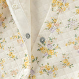 Dave&Bella Baby Girls Beige Floral Print Doll Collar Cozy Comfortable Cotton Rompers