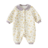 Dave&Bella Baby Girls Beige Floral Print Doll Collar Cozy Comfortable Cotton Rompers