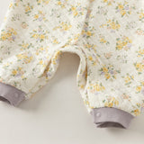 Dave&Bella Baby Girls Beige Floral Print Doll Collar Cozy Comfortable Cotton Rompers