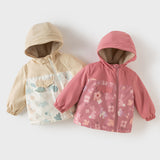 Dave&Bella Toddler Girls/Boys Pink/Beige Flower/Dinosaur Print Hooded Windproof Jackets