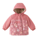 Dave&Bella Toddler Girls/Boys Pink/Beige Flower/Dinosaur Print Hooded Windproof Jackets