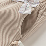 Dave&Bella Toddler Girls Beige/Navy Fleece-Line Cute Bow Tie Comfortable Jogger Pants