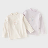 Dave&Bella Toddler Girls Beige/Light Purple Cute Rabbit Print Turtle Slim Fit T-shirts