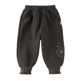 Dave&Bella Toddler Girls Pink/Dark Gray/Gray Fleece-Line Soft Cozy Jogger Pants