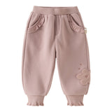 Dave&Bella Toddler Girls Pink/Dark Gray/Gray Fleece-Line Soft Cozy Jogger Pants