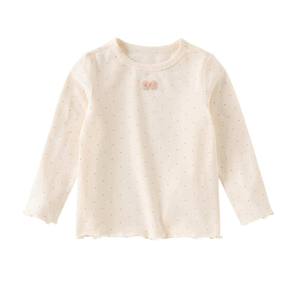 Dave&Bella Toddler Girls Grey/Beige Simple Versatile Soft Polka Dot Print T-Shirts