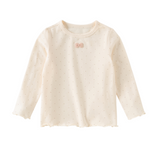 Dave&Bella Toddler Girls Grey/Beige Simple Versatile Soft Polka Dot Print T-Shirts