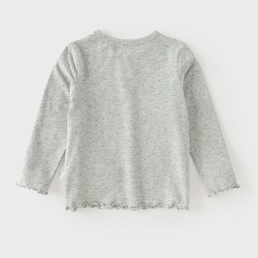 Dave&Bella Toddler Girls Grey/Beige Simple Versatile Soft Polka Dot Print T-Shirts