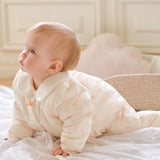 Dave&Bella Baby Girls Beige Doll Collar Thickened Padded Warm Soft Cozy Rompers