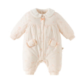 Dave&Bella Baby Girls Beige Doll Collar Thickened Padded Warm Soft Cozy Rompers