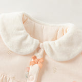 Dave&Bella Baby Girls Beige Doll Collar Thickened Padded Warm Soft Cozy Rompers