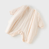 Dave&Bella Baby Girls Beige Doll Collar Thickened Padded Warm Soft Cozy Rompers