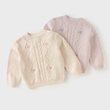 Dave&Bella Toddler Girls Pink/Light Yellow Tiny Flower Print Soft Cozy Sweaters