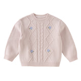 Dave&Bella Toddler Girls Pink/Light Yellow Tiny Flower Print Soft Cozy Sweaters