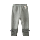 Dave&Bella Toddler Girls Grey Fleece-Line Tiny Bow Tie Versatile Leggings