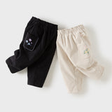 Dave&Bella Toddler Girls Apricot/Black Sweet Flower Embroidery Cozy Pants