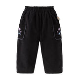 Dave&Bella Toddler Girls Apricot/Black Sweet Flower Embroidery Cozy Pants