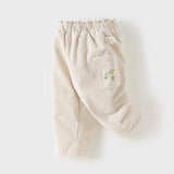 Dave&Bella Toddler Girls Apricot/Black Sweet Flower Embroidery Cozy Pants