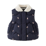 Dave&Bella Toddler Girls Navy/Pink Sweet Cute Print Cozy Warm Puffer Duck Down Vests
