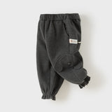 Dave&Bella Toddler Girls Dark Grey/Beige Cute Dog Print Fleece-Line Soft Cozy Jogger Pants