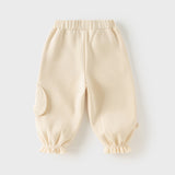 Dave&Bella Toddler Girls Dark Grey/Beige Cute Dog Print Fleece-Line Soft Cozy Jogger Pants