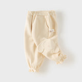 Dave&Bella Toddler Girls Dark Grey/Beige Cute Dog Print Fleece-Line Soft Cozy Jogger Pants