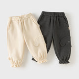 Dave&Bella Toddler Girls Dark Grey/Beige Cute Dog Print Fleece-Line Soft Cozy Jogger Pants
