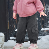 Dave&Bella Toddler Girls Dark Grey/Beige Cute Dog Print Fleece-Line Soft Cozy Jogger Pants