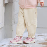 Dave&Bella Toddler Girls Dark Grey/Beige Cute Dog Print Fleece-Line Soft Cozy Jogger Pants