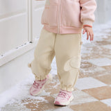 Dave&Bella Toddler Girls Dark Grey/Beige Cute Dog Print Fleece-Line Soft Cozy Jogger Pants