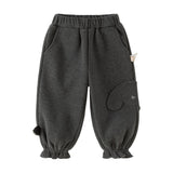 Dave&Bella Toddler Girls Dark Grey/Beige Cute Dog Print Fleece-Line Soft Cozy Jogger Pants