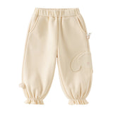 Dave&Bella Toddler Girls Dark Grey/Beige Cute Dog Print Fleece-Line Soft Cozy Jogger Pants