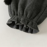 Dave&Bella Toddler Girls Dark Grey/Beige Cute Dog Print Fleece-Line Soft Cozy Jogger Pants
