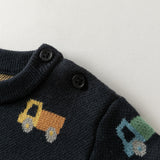 Dave&Bella Toddler Boys Navy/Apricot Car Print Cozy Soft Cotton Comfortable Sweaters