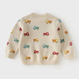 Dave&Bella Toddler Boys Navy/Apricot Car Print Cozy Soft Cotton Comfortable Sweaters