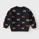 Dave&Bella Toddler Boys Navy/Apricot Car Print Cozy Soft Cotton Comfortable Sweaters