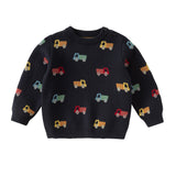 Dave&Bella Toddler Boys Navy/Apricot Car Print Cozy Soft Cotton Comfortable Sweaters