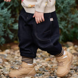 Dave&Bella Toddler Boys Black Simple Versatile Fleece-Line Soft Cozy Jogger Pants