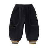 Dave&Bella Toddler Boys Black Simple Versatile Fleece-Line Soft Cozy Jogger Pants