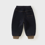 Dave&Bella Toddler Boys Black Simple Versatile Fleece-Line Soft Cozy Jogger Pants