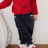 Dave&Bella Toddler Girls Pink/Apricot/Navy Sweet Flower Embroidery Jogger Soft Pants
