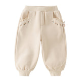 Dave&Bella Toddler Girls Pink/Apricot/Navy Sweet Flower Embroidery Jogger Soft Pants