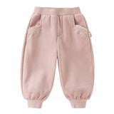 Dave&Bella Toddler Girls Pink/Apricot/Navy Sweet Flower Embroidery Jogger Soft Pants