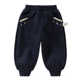 Dave&Bella Toddler Girls Pink/Apricot/Navy Sweet Flower Embroidery Jogger Soft Pants