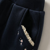 Dave&Bella Toddler Girls Pink/Apricot/Navy Sweet Flower Embroidery Jogger Soft Pants