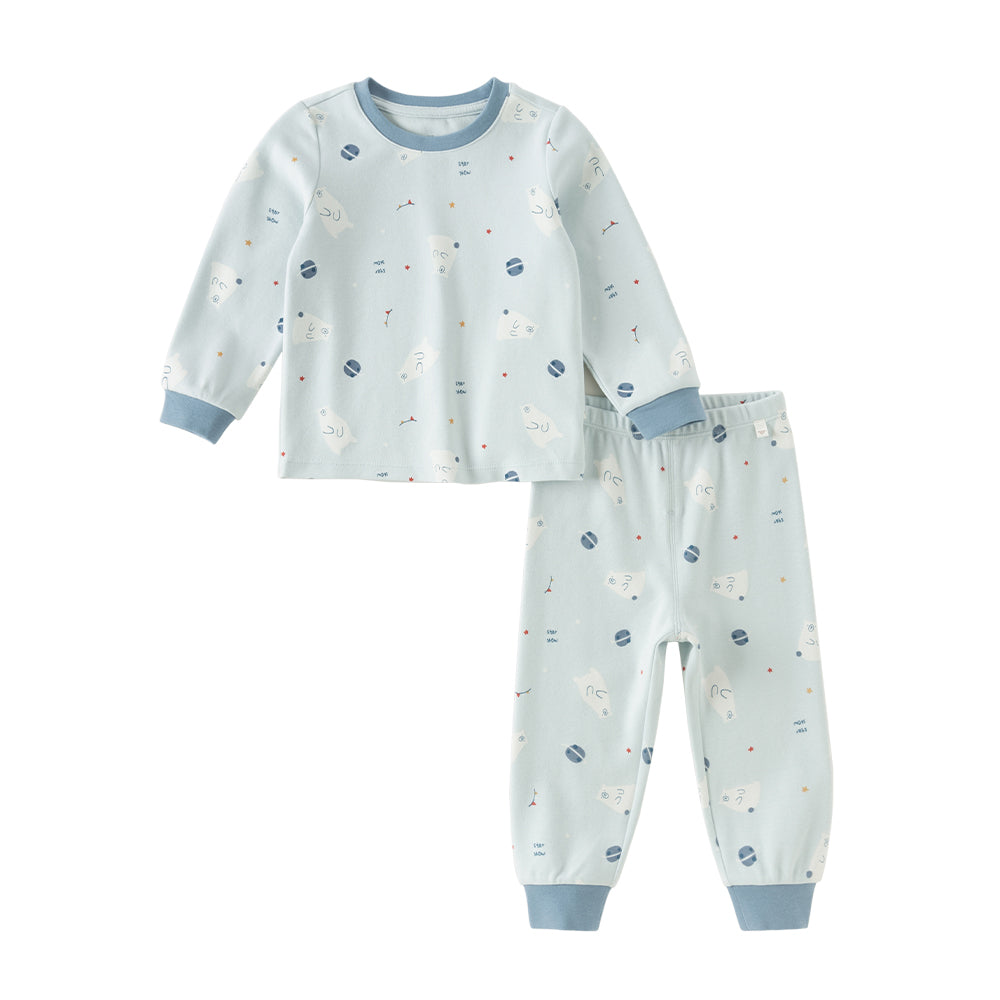 Dave&Bella Toddler Girls/Boys White Blue Print Soft Comfortable Pajamas